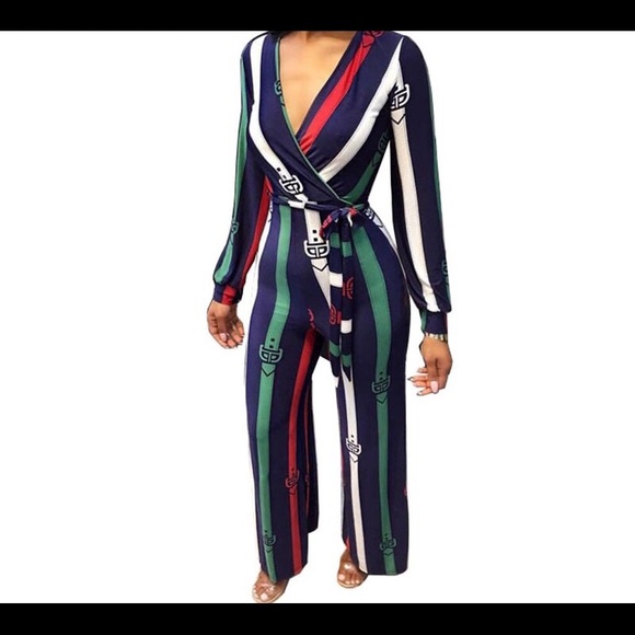 Green red white blue striped jumpsuit romper XL 12 - Picture 4 of 6